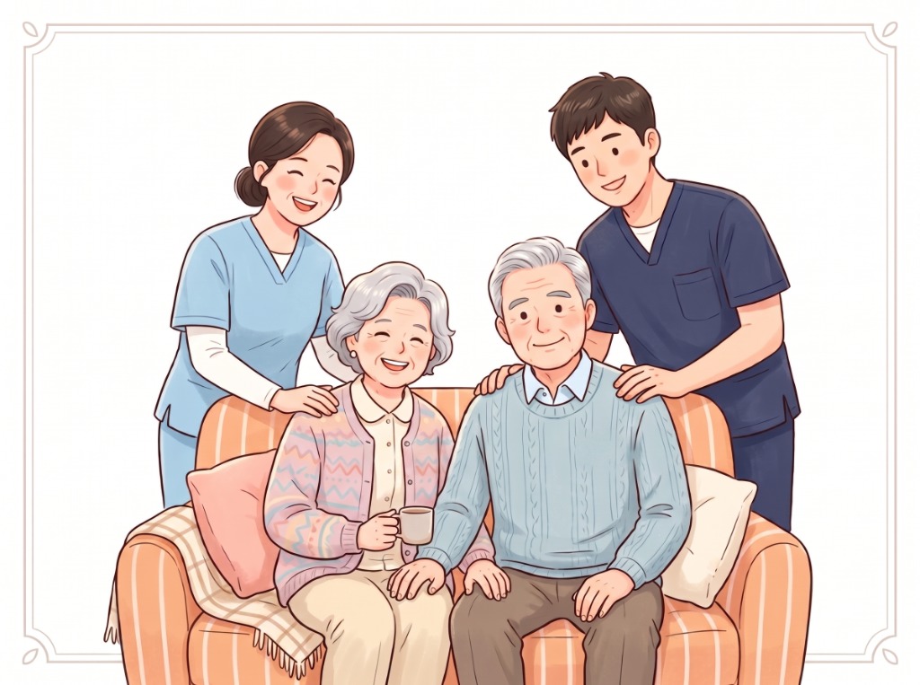 가온재가복지센터 어르신과 요양보호사 따뜻한 교감 일러스트